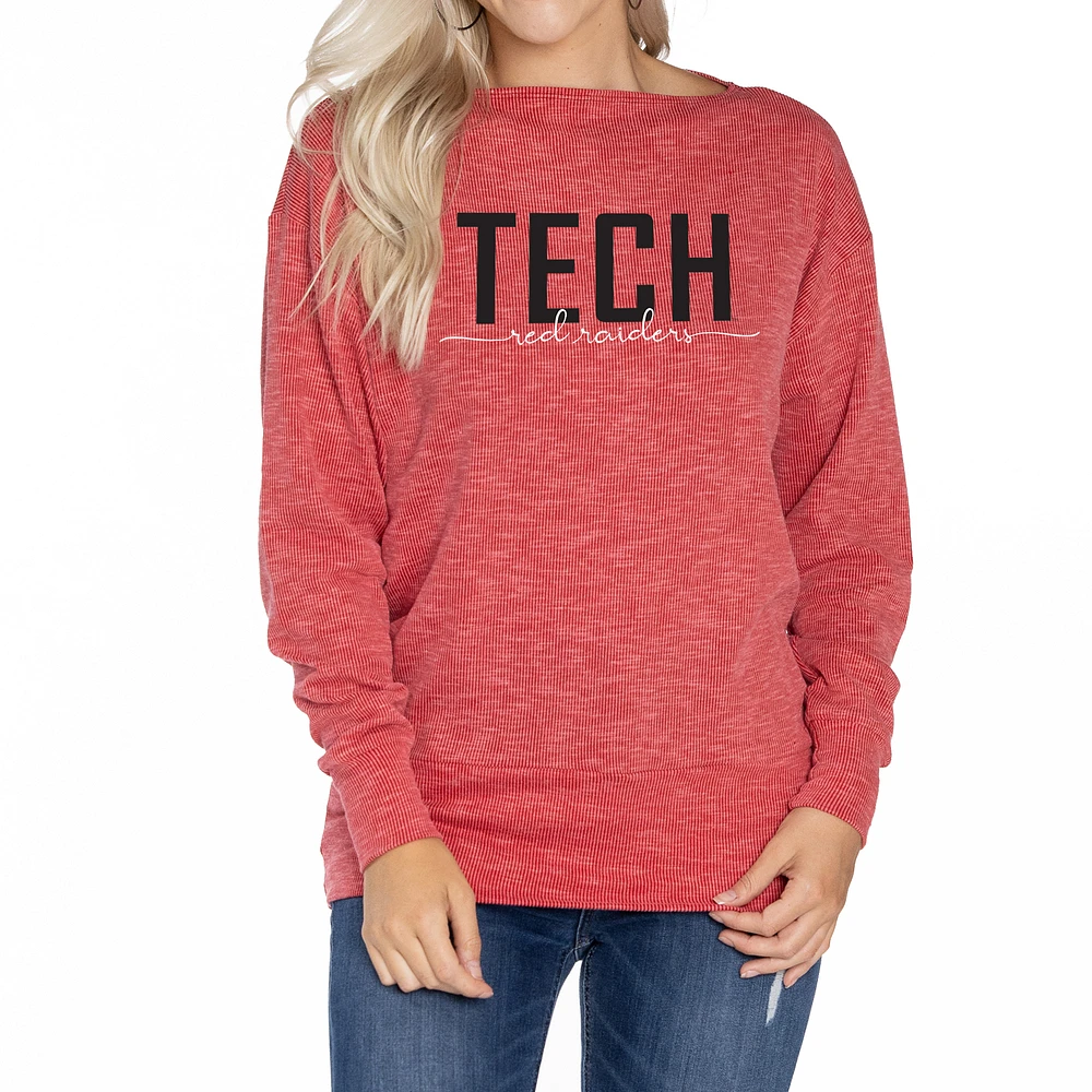 Women's Red Texas Tech Raiders Lainey Ribbed Tunic Tri-Blend Pullover Sweatshirt