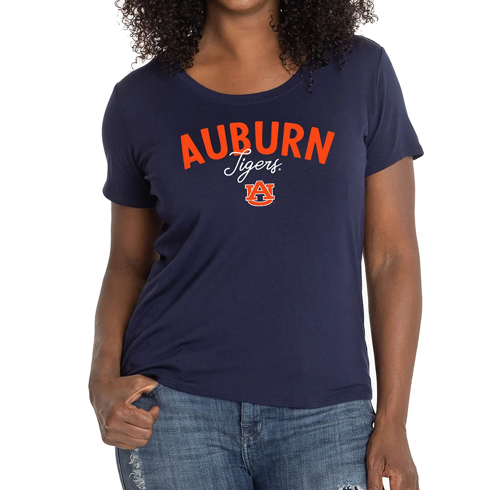 Women's Navy Auburn Tigers Scarlet Scoop Neck T-Shirt