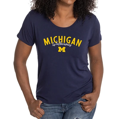 Women's Navy Michigan Wolverines Scarlet Scoop Neck T-Shirt