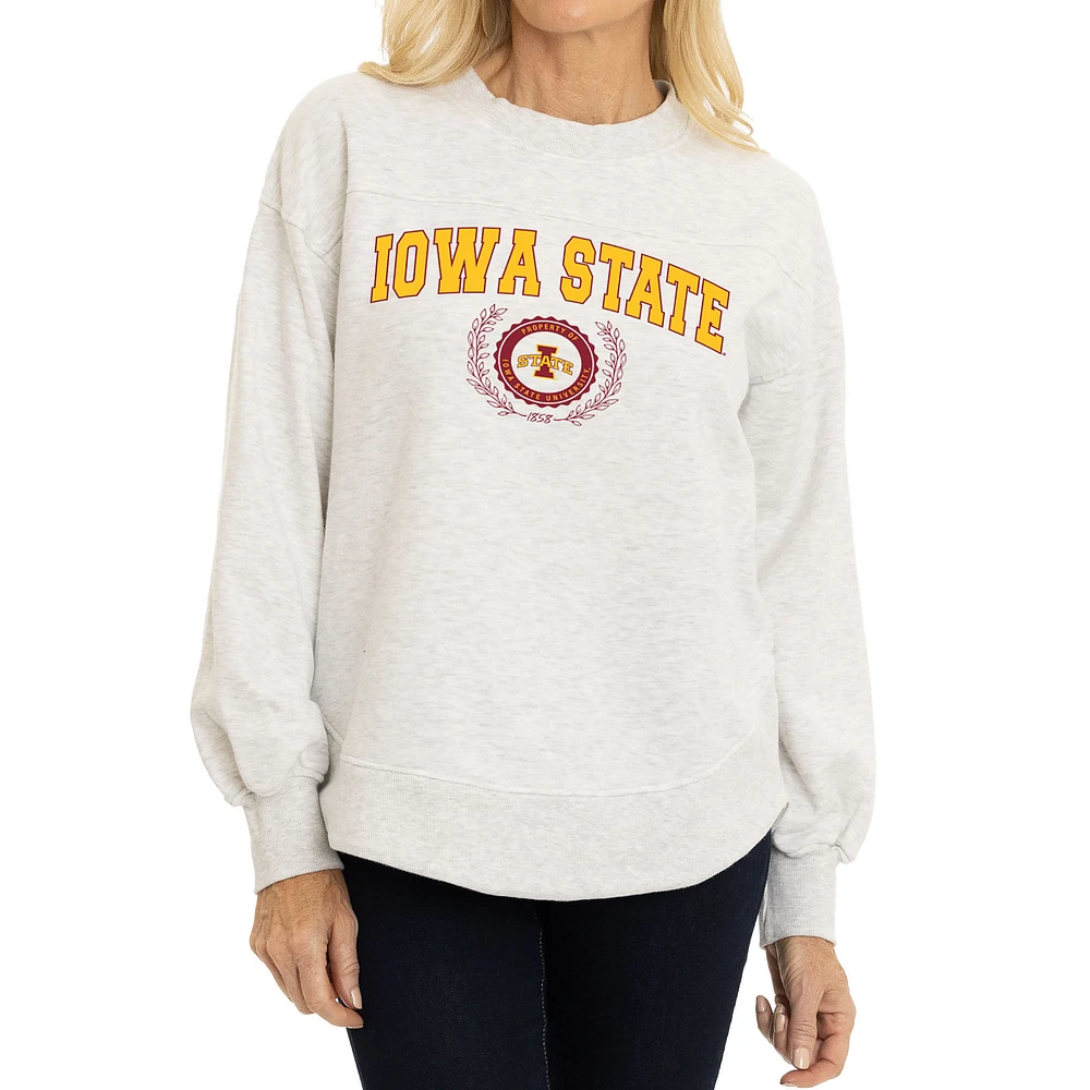 Women's Oatmeal Iowa State Cyclones Yvette Pullover Sweatshirt