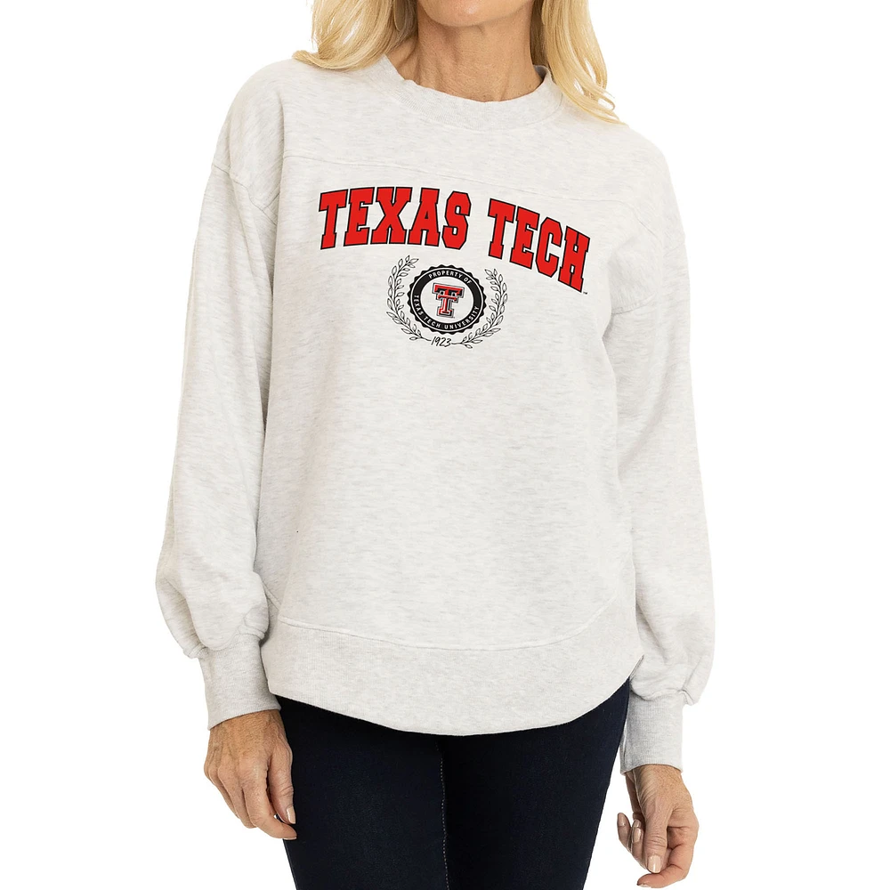 Women's Oatmeal Texas Tech Red Raiders Yvette Pullover Sweatshirt
