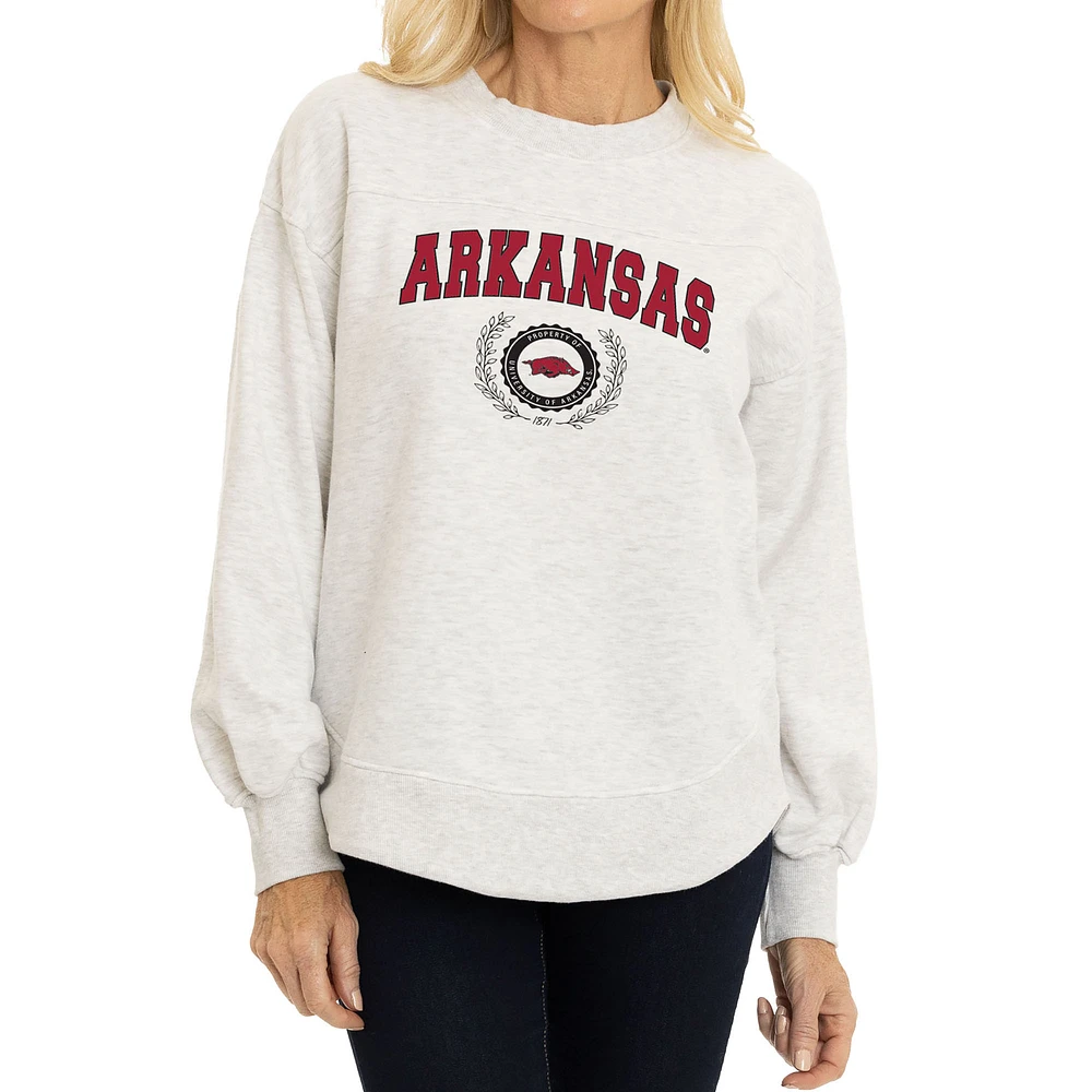 Women's Oatmeal Arkansas Razorbacks Yvette Pullover Sweatshirt
