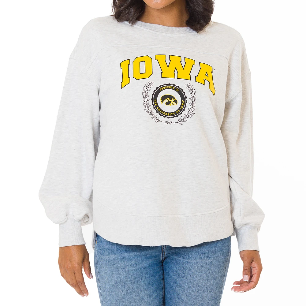 Women's Oatmeal Iowa Hawkeyes Yvette Pullover Sweatshirt