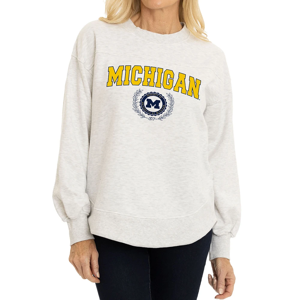 Women's Oatmeal Michigan Wolverines Yvette Pullover Sweatshirt