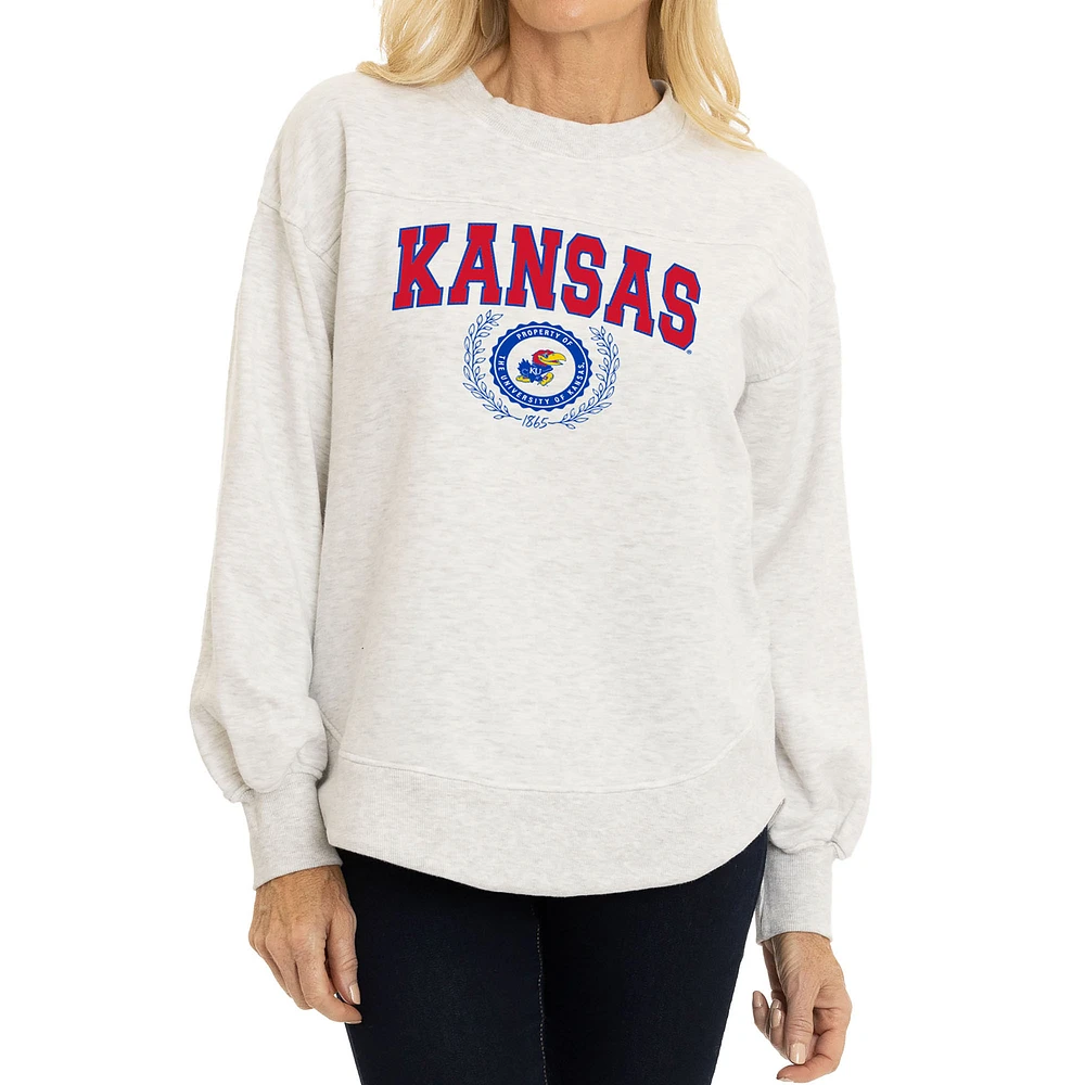 Women's Oatmeal Kansas Jayhawks Yvette Pullover Sweatshirt