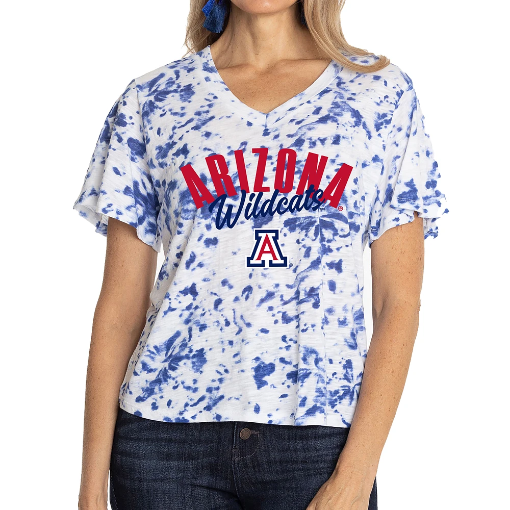 Women's White/Navy Arizona Wildcats Faye Tie-Dye V-Neck T-Shirt