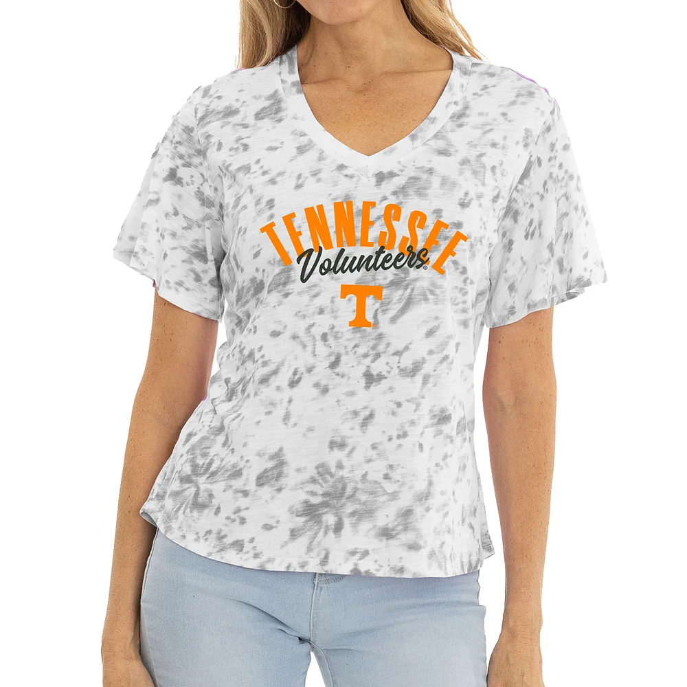Women's White/Gray Tennessee Volunteers Faye Tie-Dye V-Neck T-Shirt