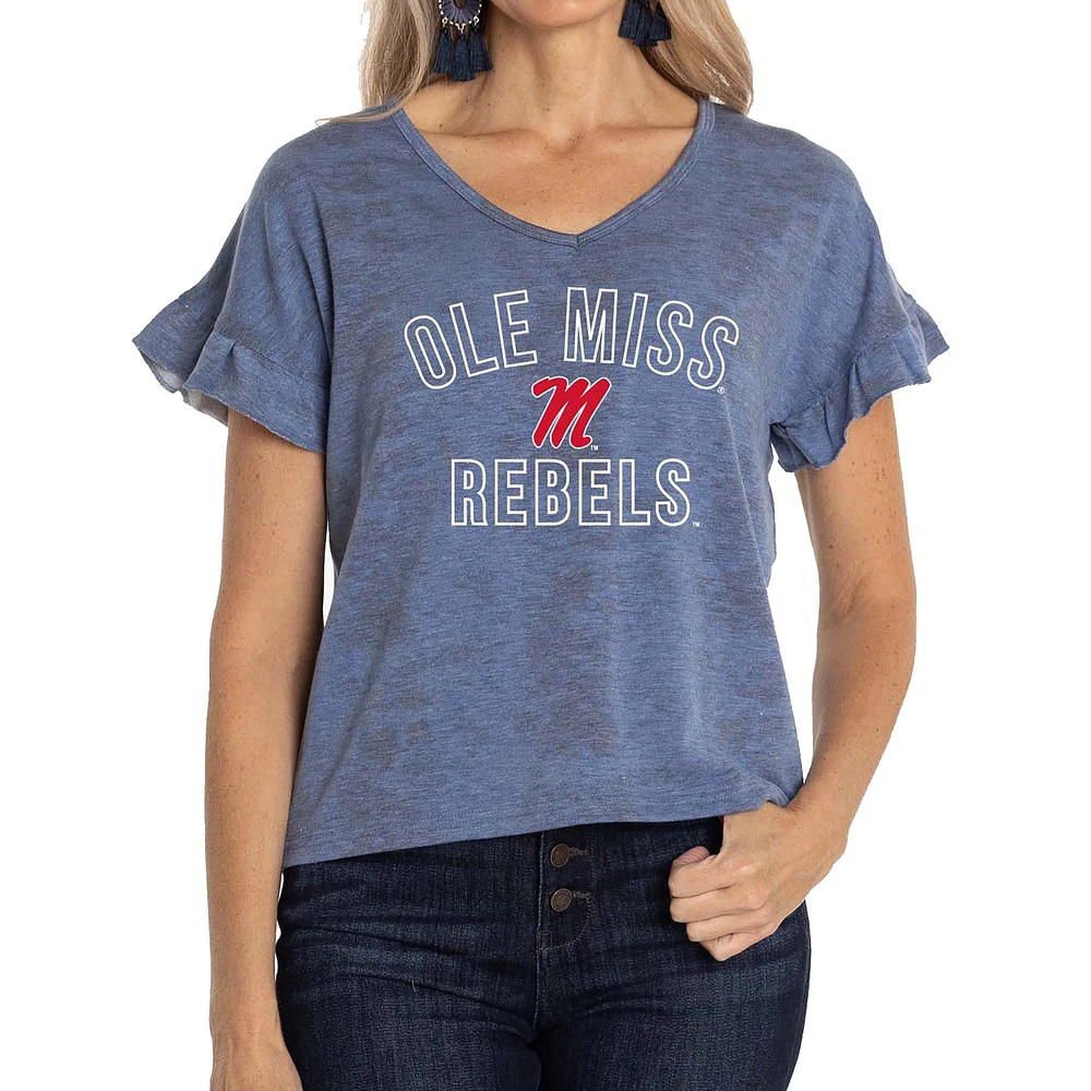 Women's Navy Ole Miss Rebels Daisy Tri-Blend V-Neck T-Shirt