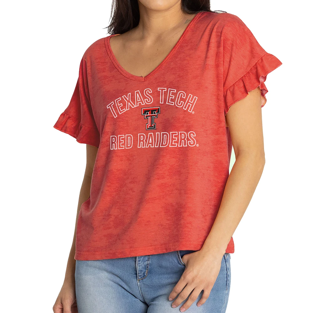 Women's Red Texas Tech Raiders Daisy Tri-Blend V-Neck T-Shirt