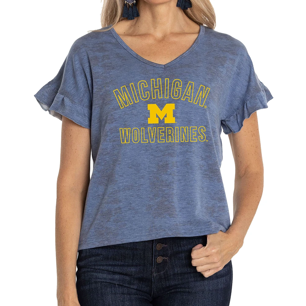 Women's Navy Michigan Wolverines Daisy Tri-Blend V-Neck T-Shirt