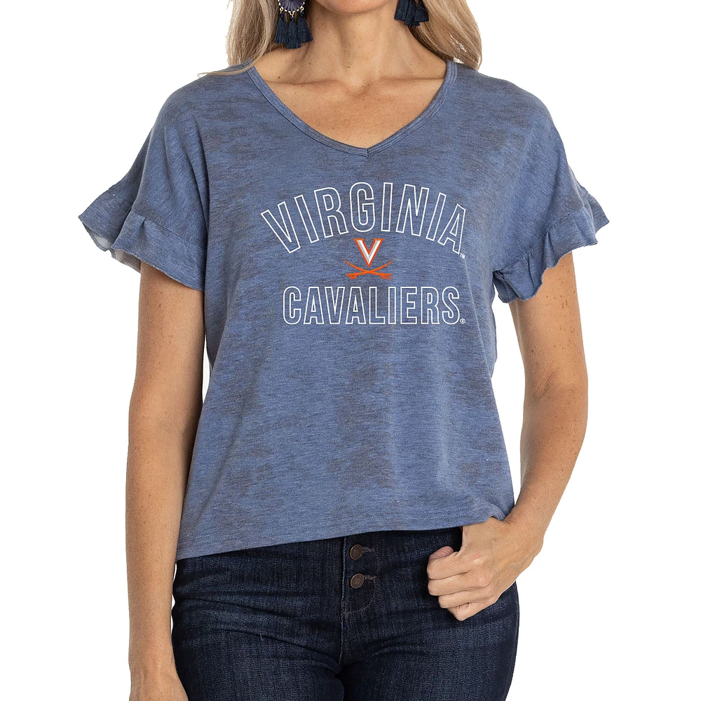 Women's Navy Virginia Cavaliers Daisy Tri-Blend V-Neck T-Shirt