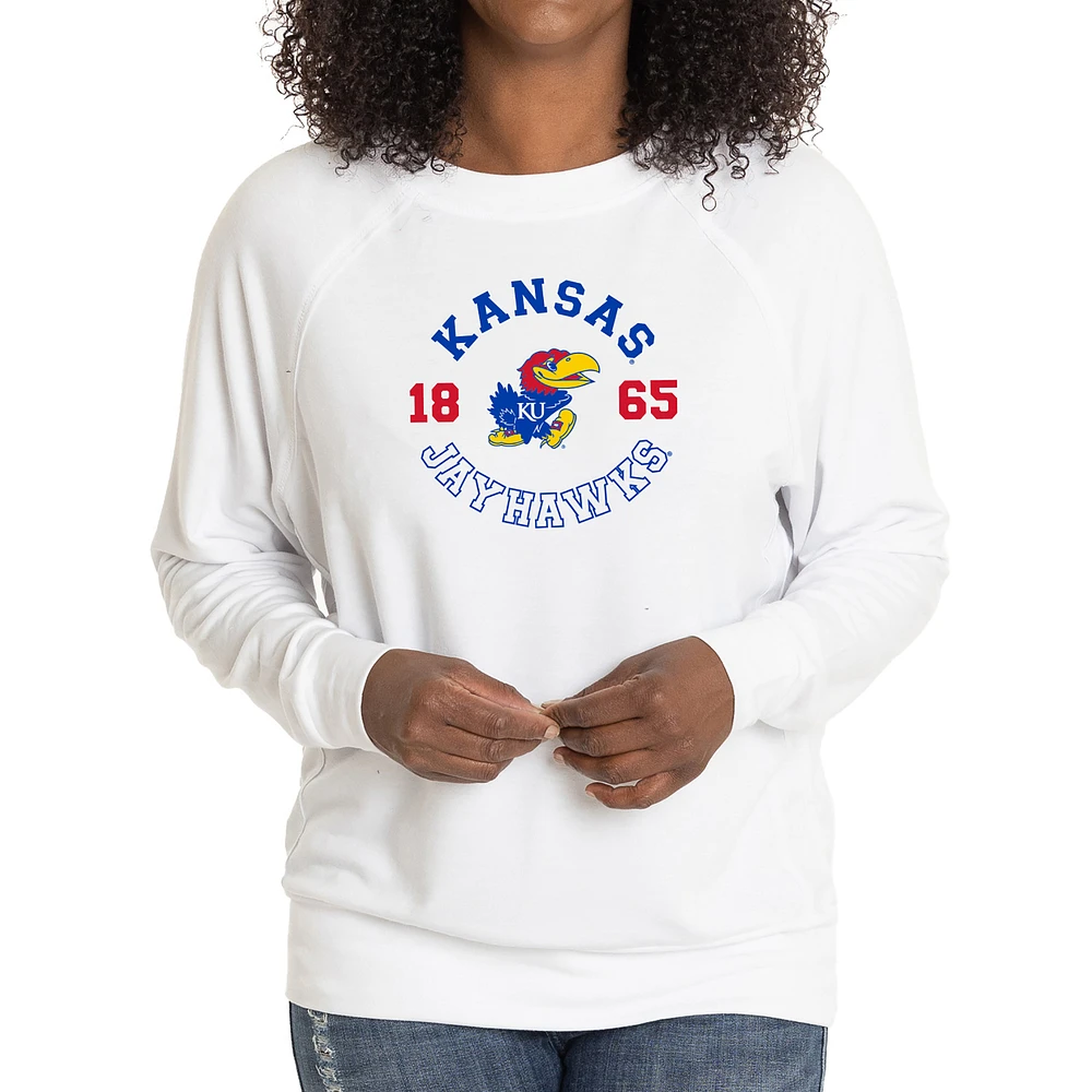 Women's White Kansas Jayhawks Rylee Raglan Tri-Blend Long Sleeve T-Shirt