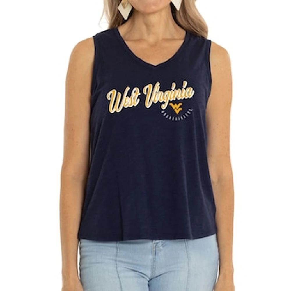 Women's Navy West Virginia Mountaineers Sloan Slub V-Neck Tank Top