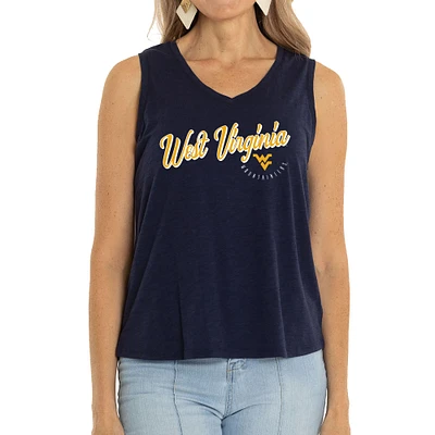 Women's Navy West Virginia Mountaineers Sloan Slub V-Neck Tank Top