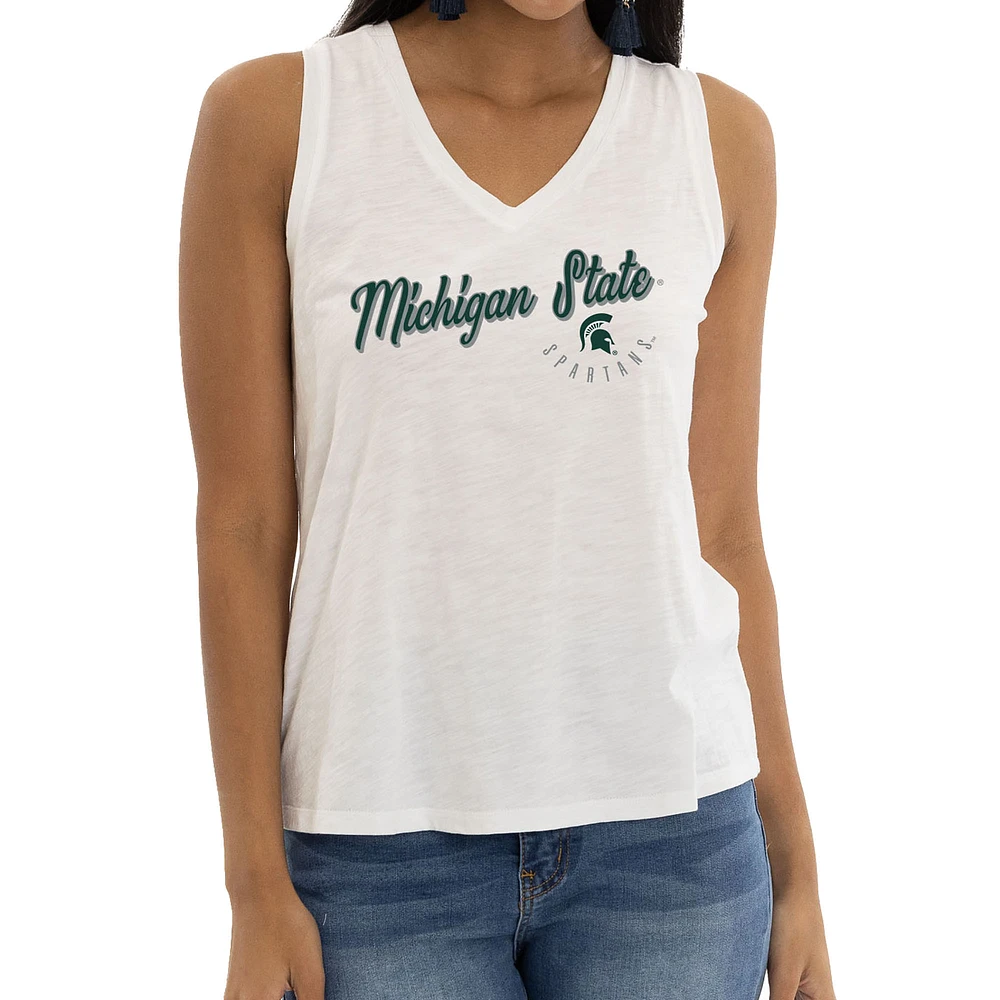 Women's White Michigan State Spartans Sloan Slub V-Neck Tank Top