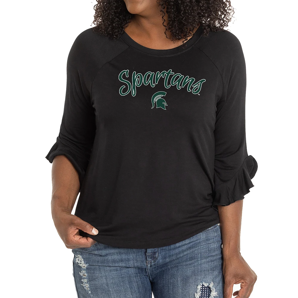 Women's Black Michigan State Spartans Renatta Ruffle Sleeve Top