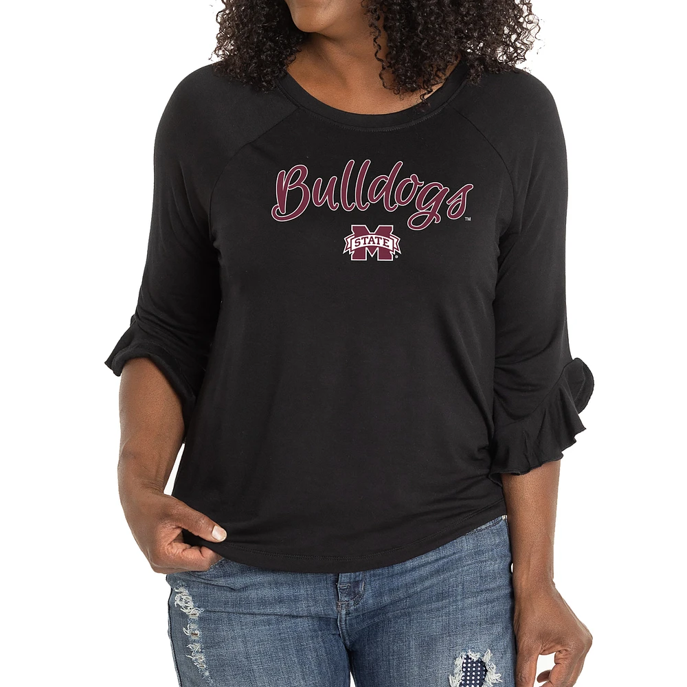 Women's Black Mississippi State Bulldogs Renatta Ruffle Sleeve Top