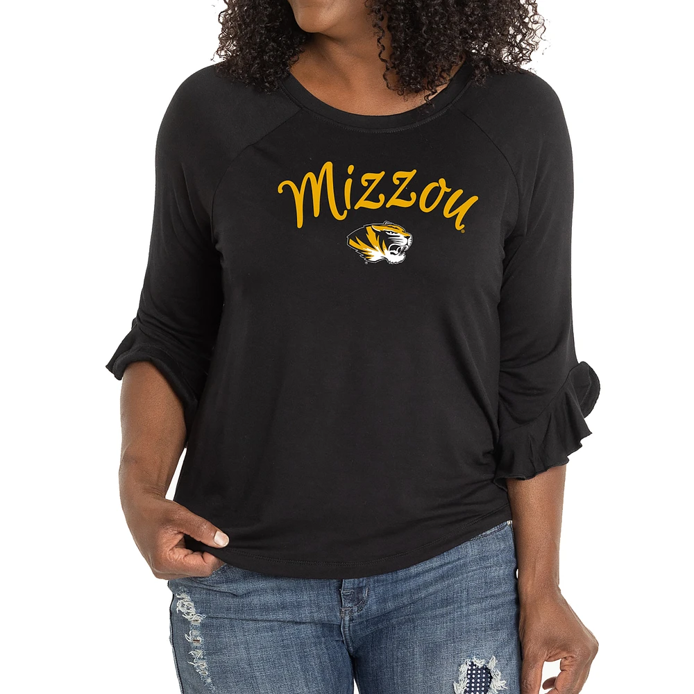 Women's Black Missouri Tigers Renatta Ruffle Sleeve Top