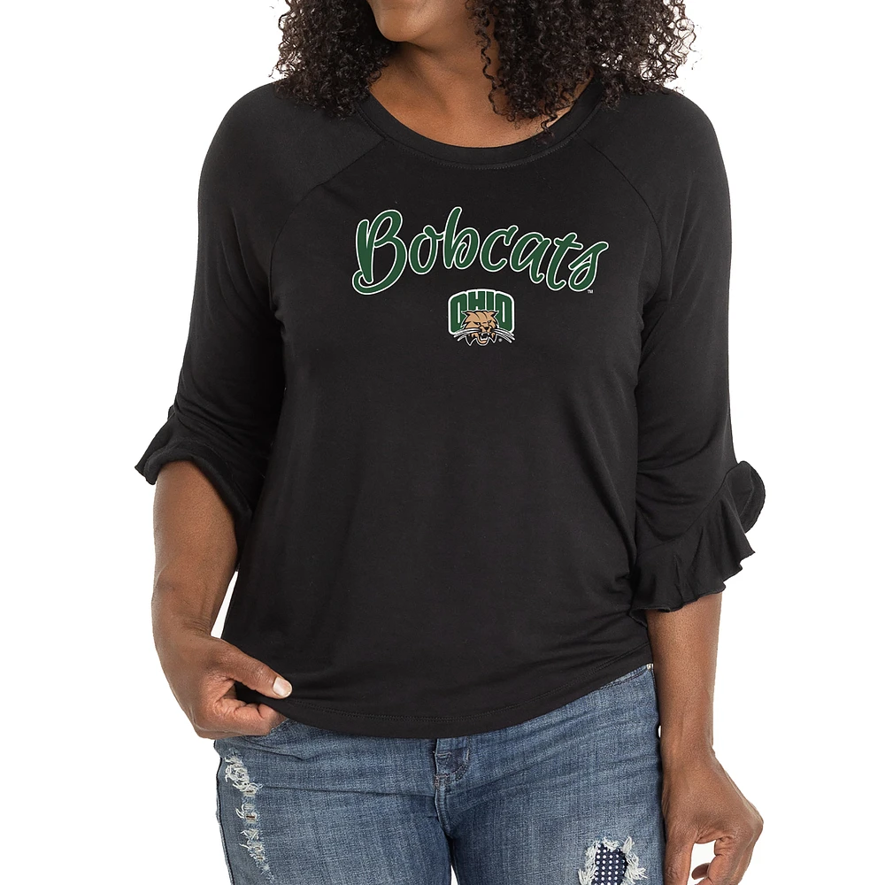Women's Black Ohio Bobcats Renatta Ruffle Sleeve Top