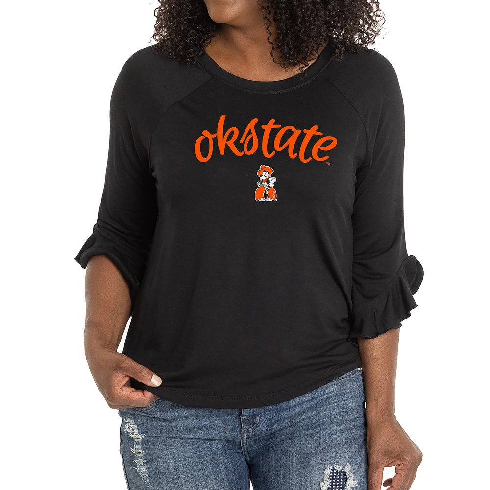 Women's Black Oklahoma State Cowboys Renatta Ruffle Sleeve Top