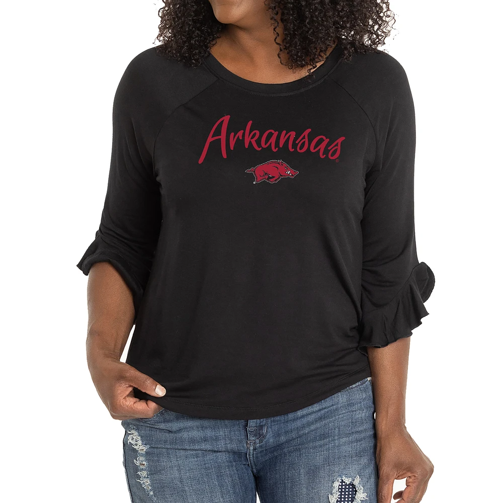 Women's Black Arkansas Razorbacks Renatta Ruffle Sleeve Top