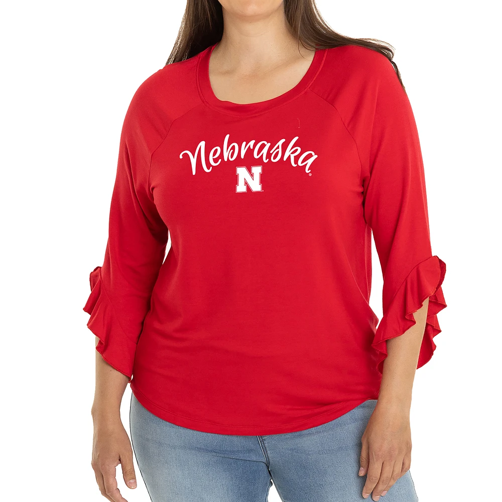 Women's Scarlet Nebraska Huskers Renatta Ruffle Sleeve Top