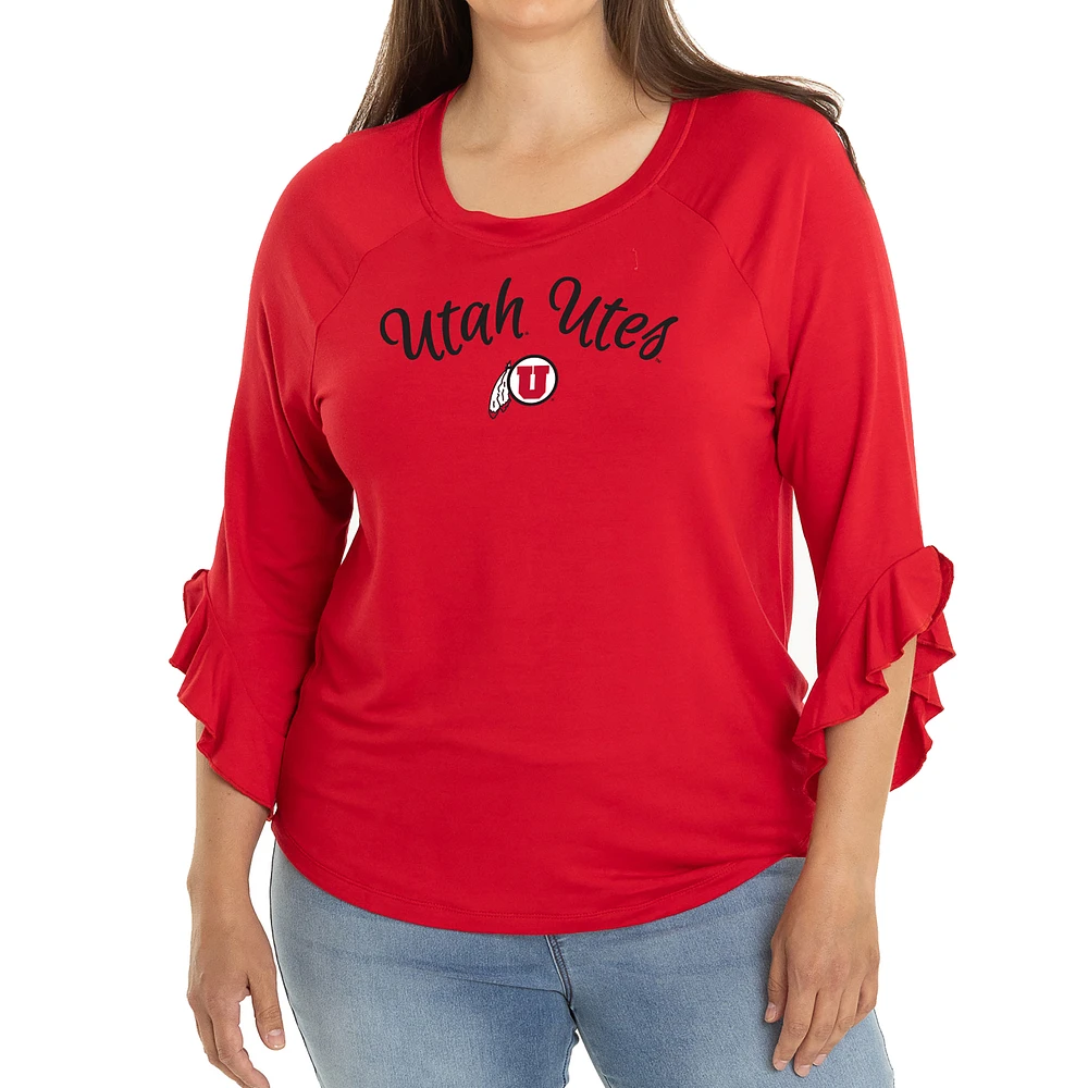 Women's Red Utah Utes Renatta Ruffle Sleeve Top
