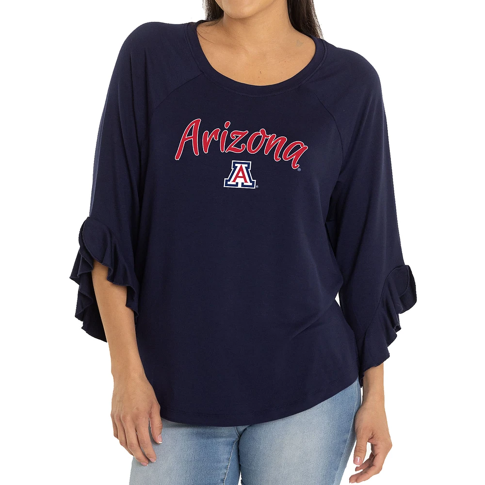 Women's Navy Arizona Wildcats Renatta Ruffle Sleeve Top