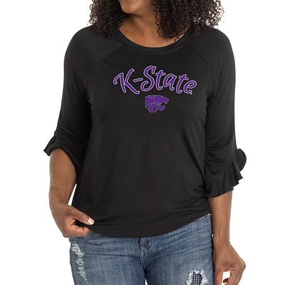 Women's Black Kansas State Wildcats Renatta Ruffle Sleeve Top
