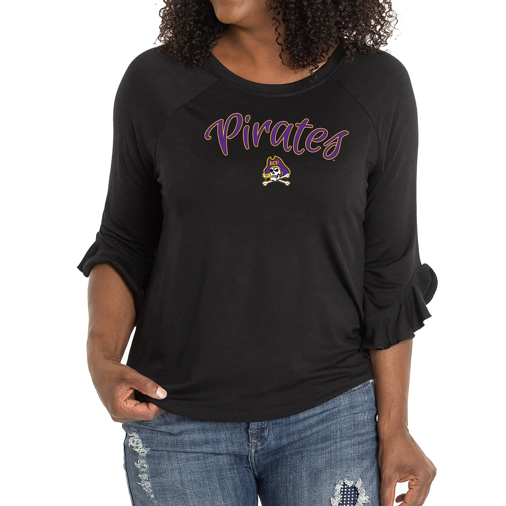 Women's Black ECU Pirates Renatta Ruffle Sleeve Top
