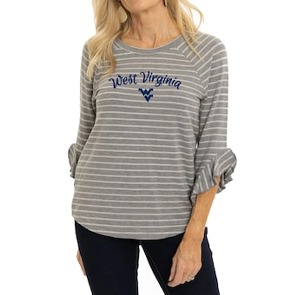 Women's Heather Gray West Virginia Mountaineers Renatta Striped Ruffle Sleeve Top