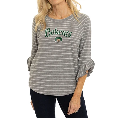 Women's Heather Gray Ohio Bobcats Renatta Striped Ruffle Sleeve Top