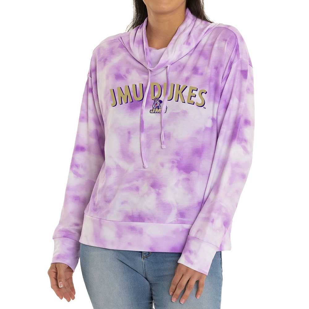 Women's Purple James Madison Dukes Maddie Mock Neck Tie-Dye Tri-Blend Pullover Hoodie