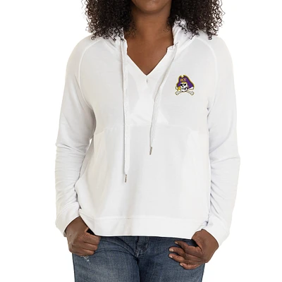 Women's White ECU Pirates Christine Cross Front Tri-Blend Pullover Hoodie