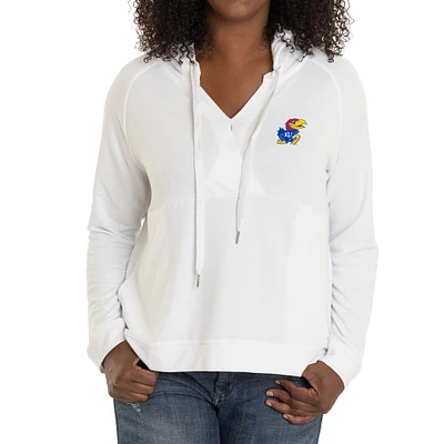 Women's White Kansas Jayhawks Christine Cross Front Tri-Blend Pullover Hoodie