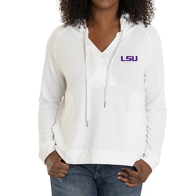 Women's White LSU Tigers Christine Cross Front Tri-Blend Pullover Hoodie