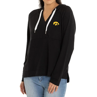 Women's Black Iowa Hawkeyes Christine Cross Front Tri-Blend Pullover Hoodie