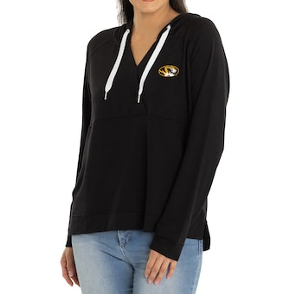 Women's Black Missouri Tigers Christine Cross Front Tri-Blend Pullover Hoodie