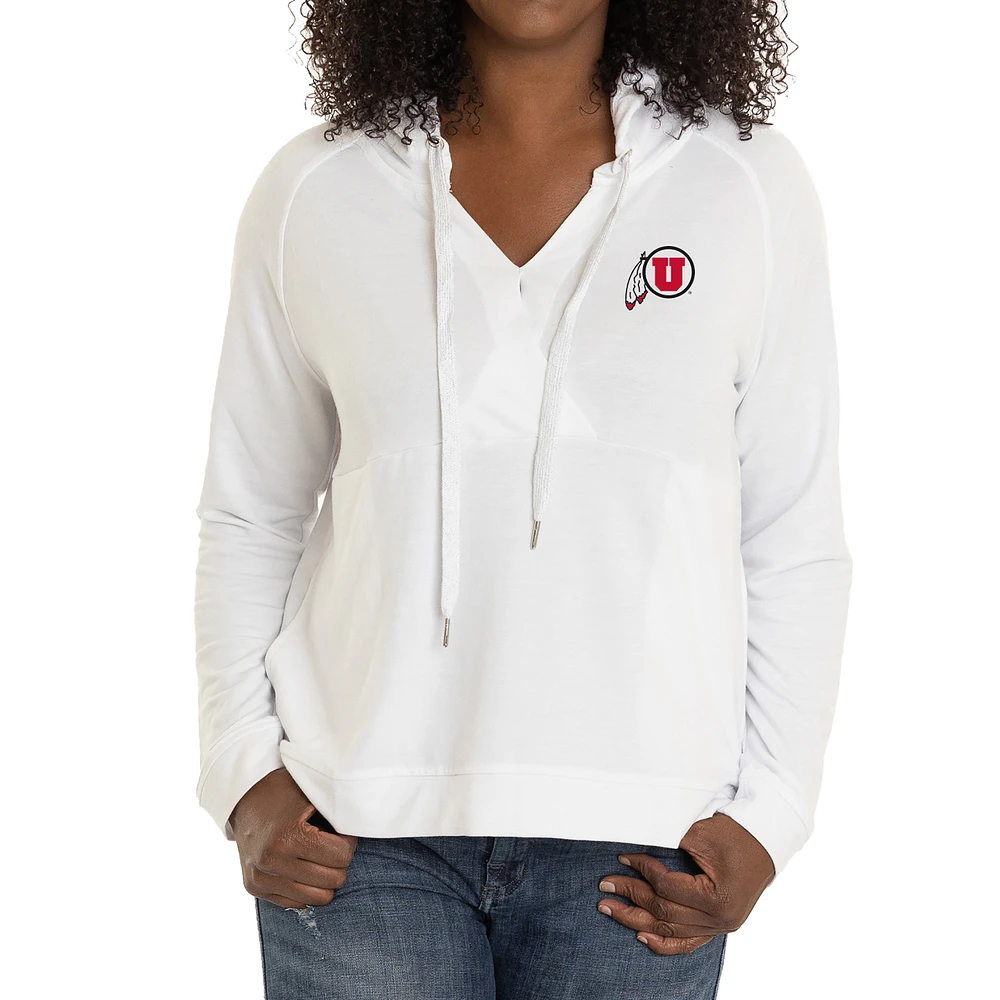 Women's White Utah Utes Christine Cross Front Tri-Blend Pullover Hoodie