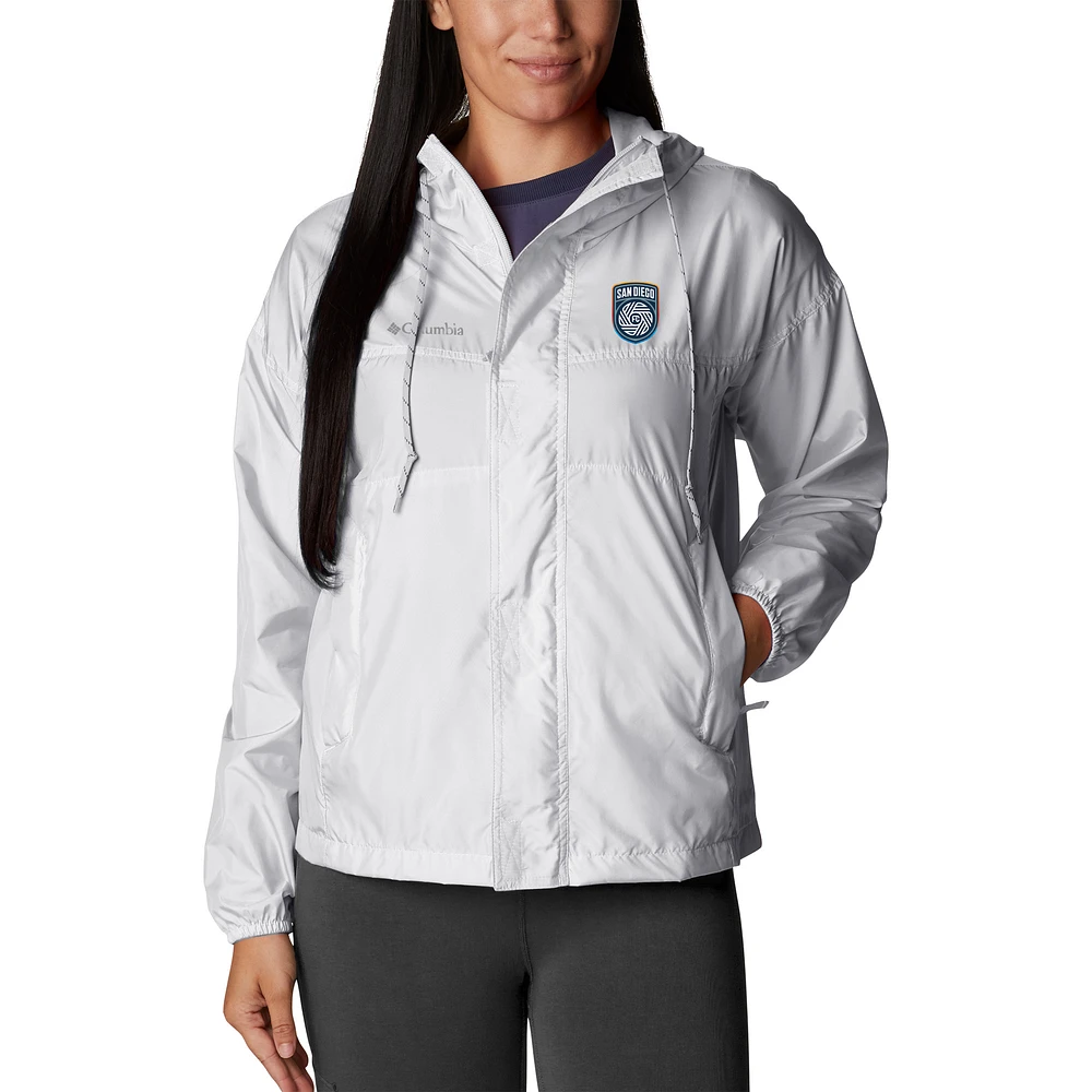 Women's Columbia White San Diego FC Flash Challenger Omni-Shade Full-Zip Hoodie Windbreaker Jacket