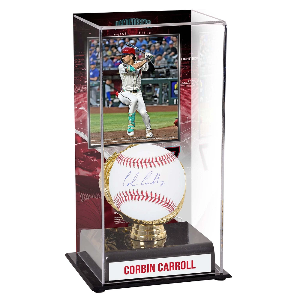 Corbin Carroll Arizona Diamondbacks Autographed Baseball and Sublimated Gold Glove Display Case with Image