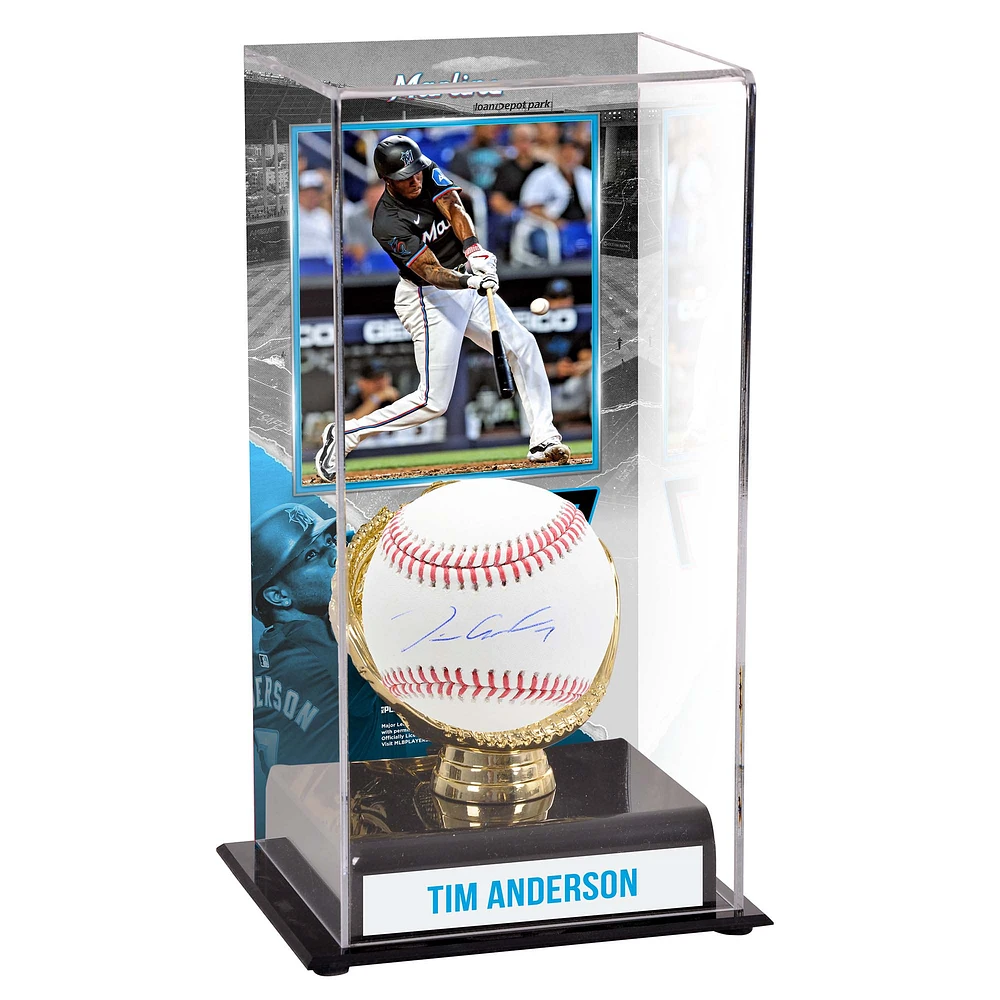 Tim Anderson Miami Marlins Autographed Baseball and Sublimated Gold Glove Display Case with Image