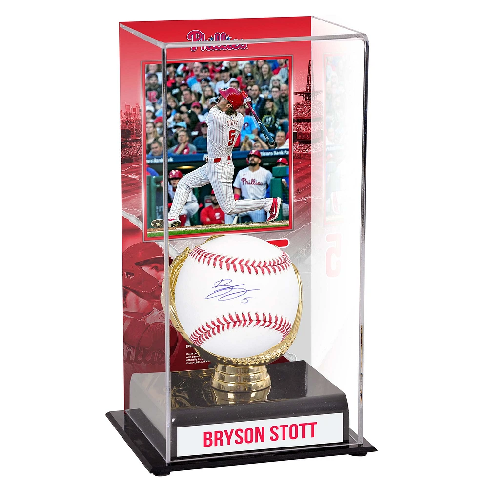 Bryson Stott Philadelphia Phillies Autographed Baseball and Sublimated Gold Glove Display Case with Image
