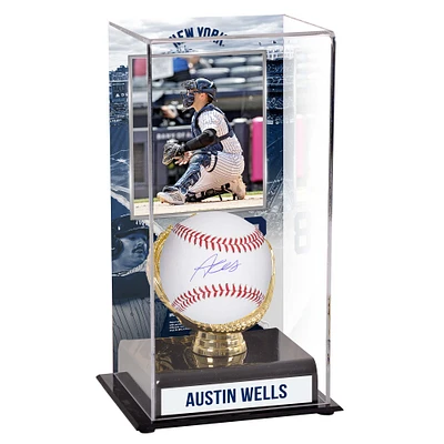 Austin Wells New York Yankees Autographed Baseball and Sublimated Display Case with Image
