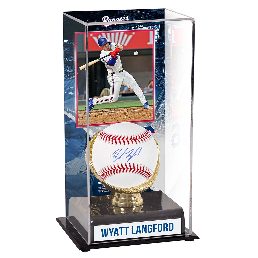 Wyatt Langford Texas Rangers Autographed Baseball and Sublimated Gold Glove Display Case with Image