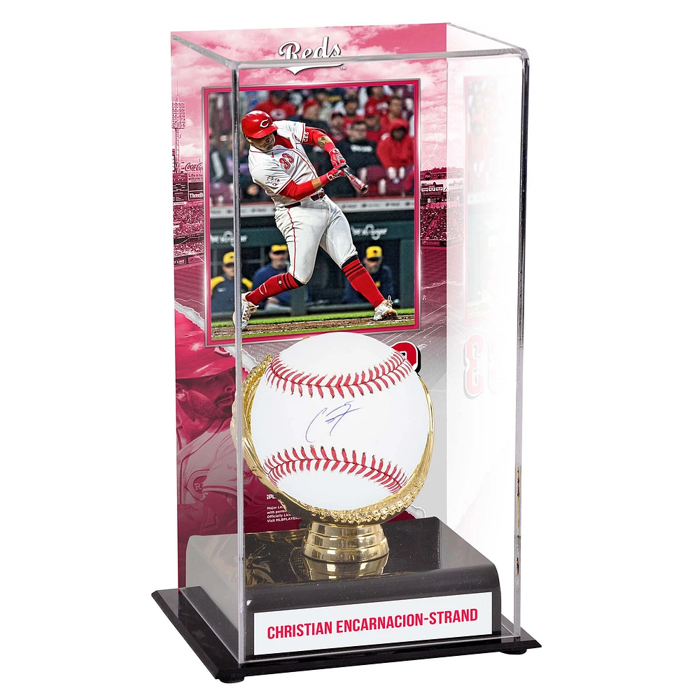Christian Encarnacion-Strand Cincinnati Reds Autographed Baseball and Sublimated Gold Glove Display Case with Image