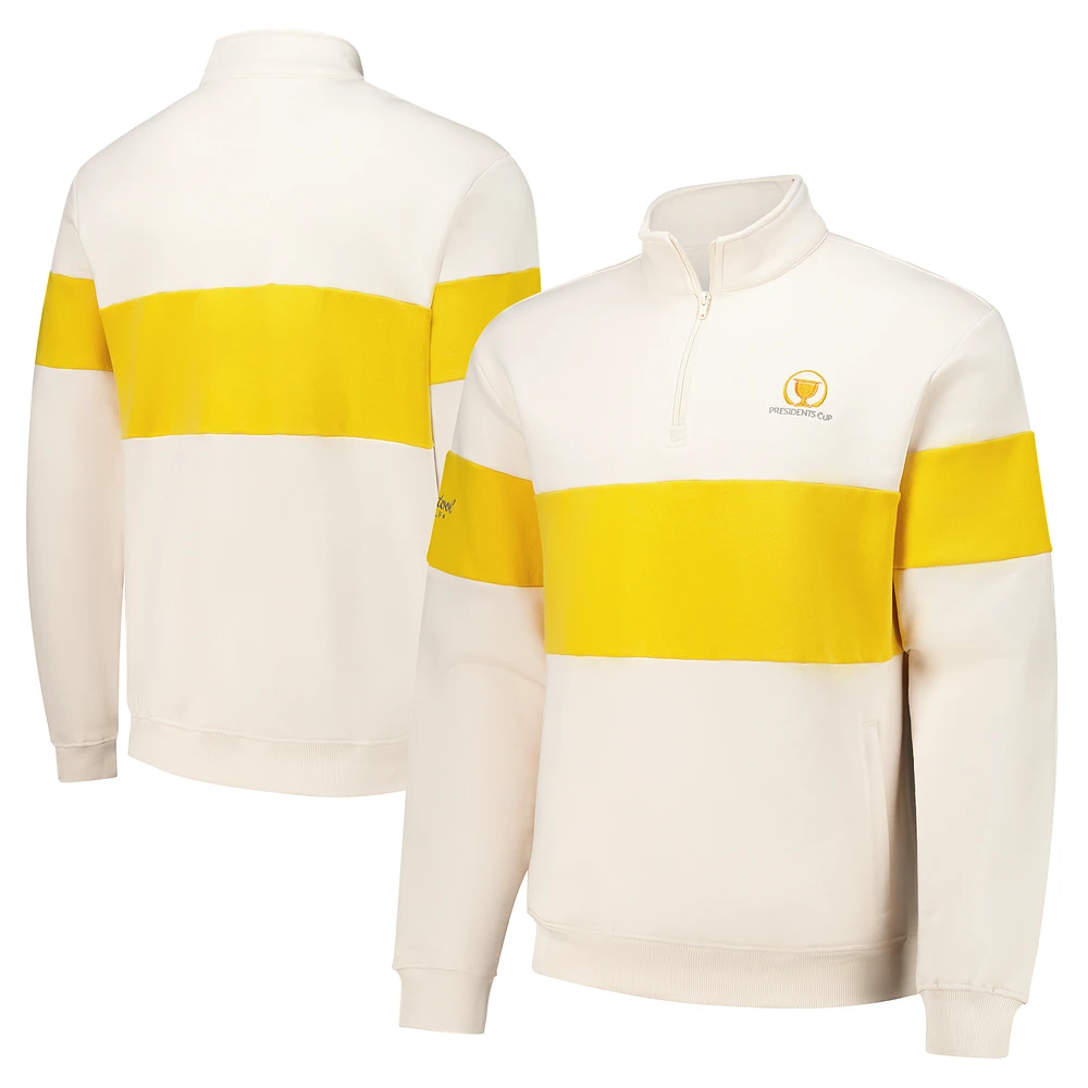 Unisex Barstool Golf x Presidents Cup Cream/Gold Collegiate Fleece Quarter-Zip Jacket