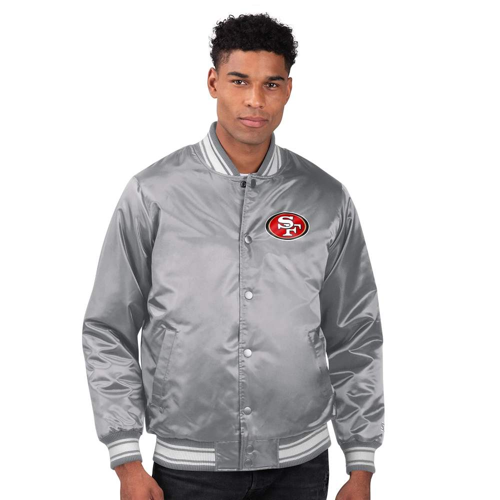Men's Starter Gray San Francisco 49ers Printed Team Logo Satin Varsity Full-Snap Jacket