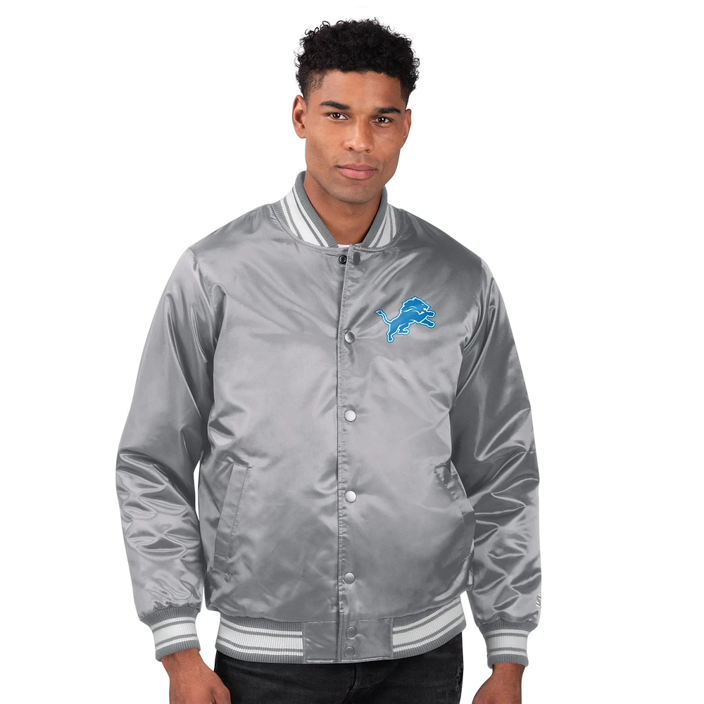 Men's Starter Detroit Lions Printed Team Logo Satin Varsity Full-Snap Jacket