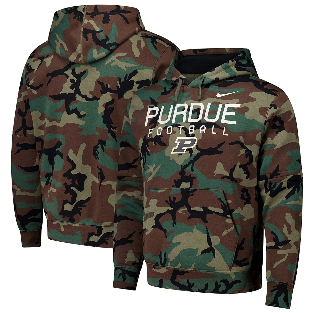 Men's Nike Camo Purdue Boilermakers 2024 Military Appreciation Club Fleece Pullover Hoodie
